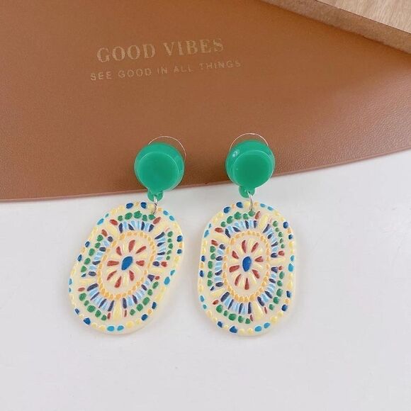 Mosaic Oval | Lightweight Acrylic Earrings | Quarter Moon Bazaar - Picture 1 of 2